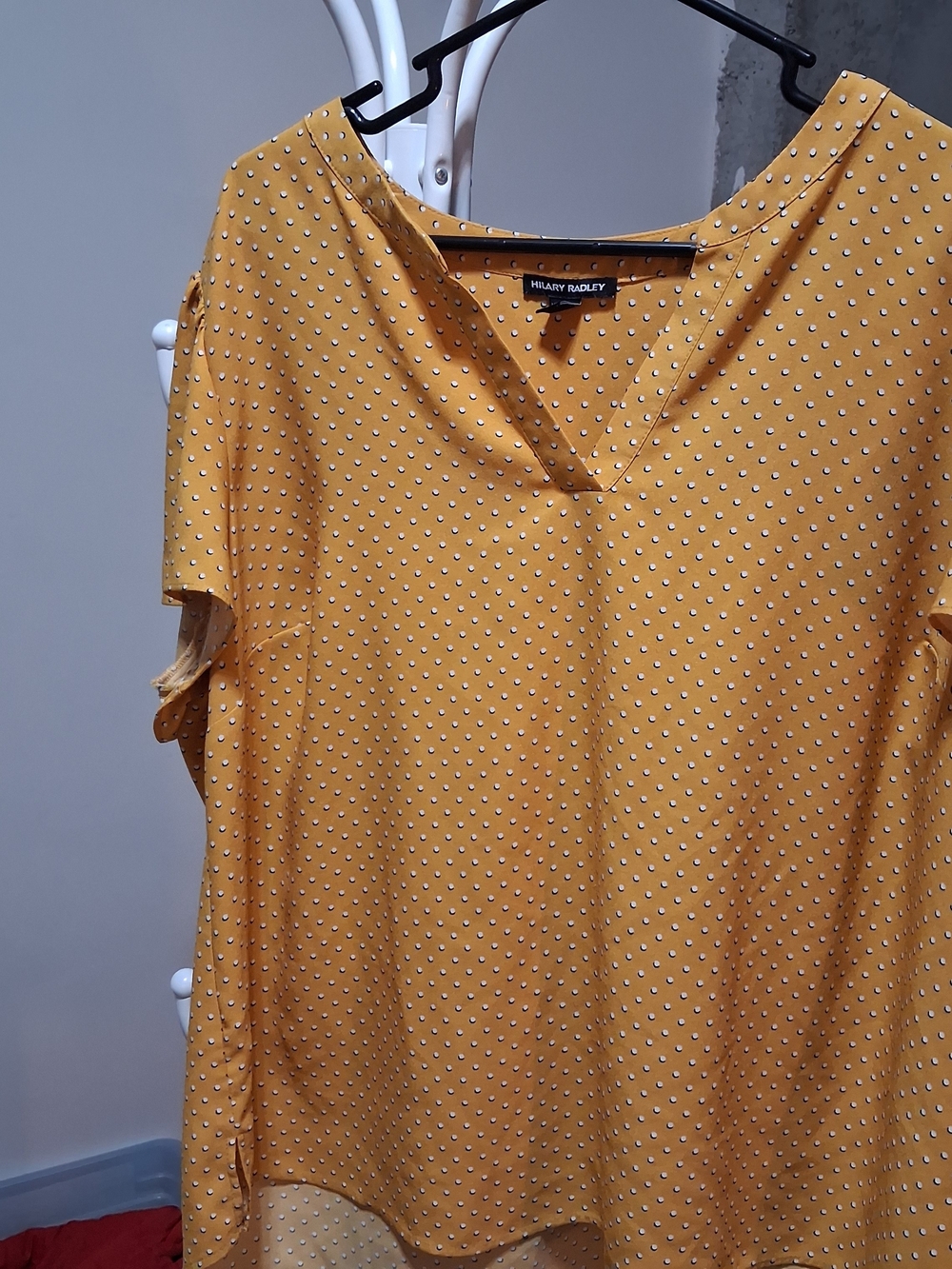 Hilary Radley Yellow Polka Dot V-Neck Blouse
